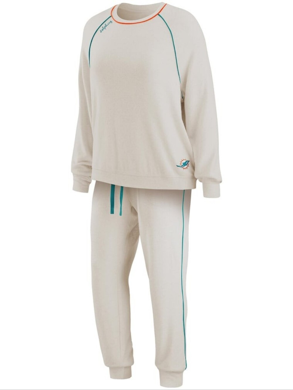 Miami Dolphins by Erin Andrews Women’s Raglan Pullover Sweatshirt & Pants Lounge